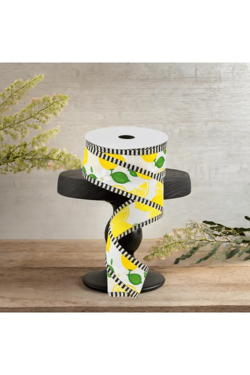 1.5" Lemon Thin Stripes Ribbon: White (10 Yards)