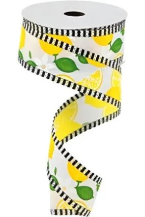 1.5" Lemon Thin Stripes Ribbon: White (10 Yards)