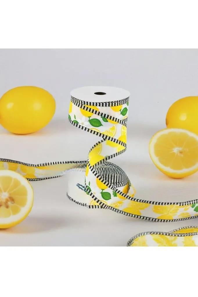 1.5" Lemon Thin Stripes Ribbon: White (10 Yards)