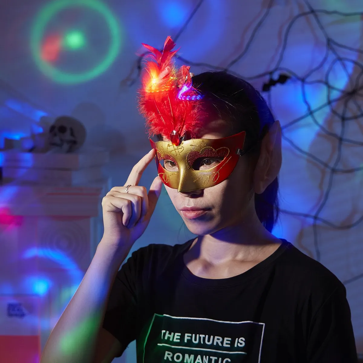 4 Pcs Halloween Feathered LED Masks