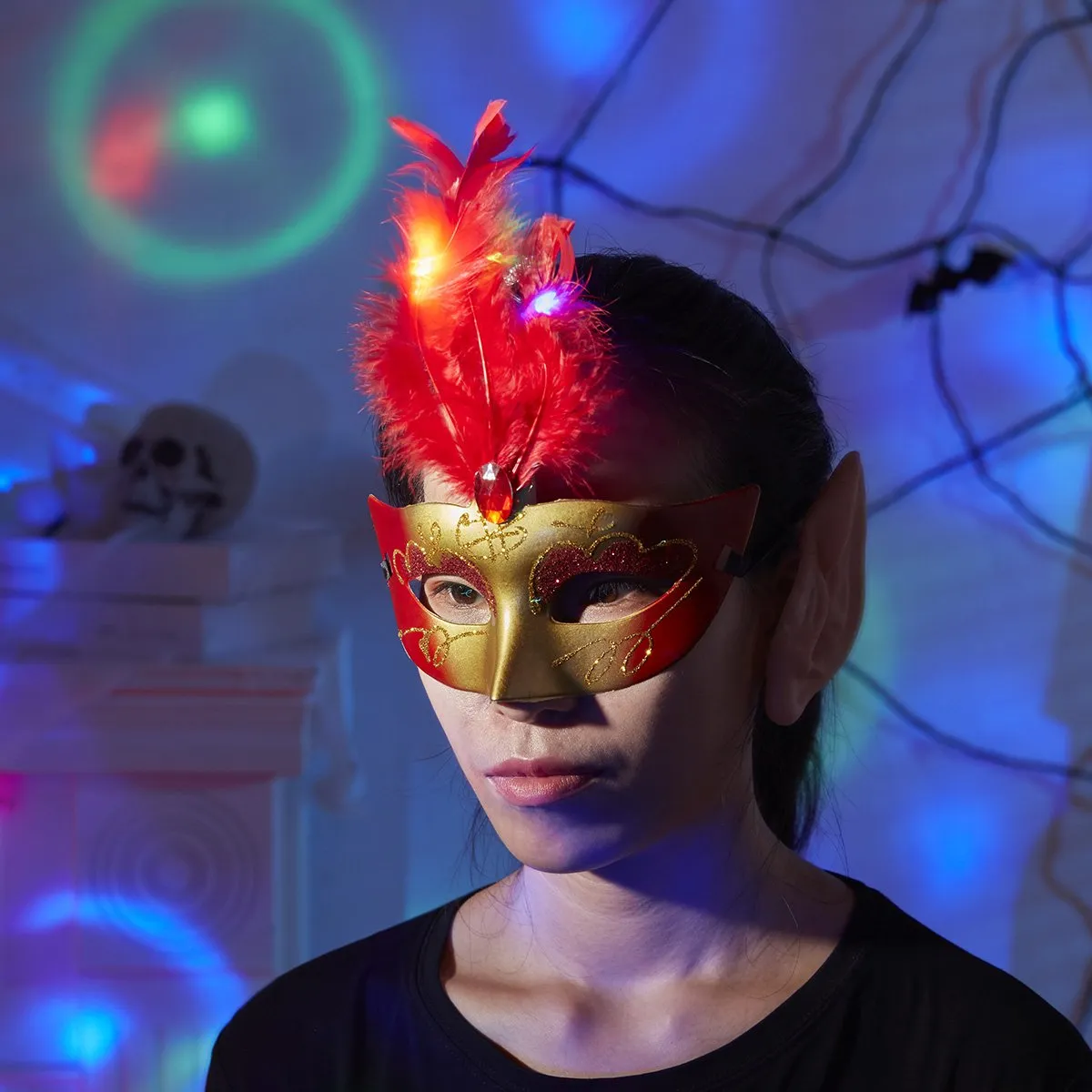 4 Pcs Halloween Feathered LED Masks