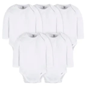 5-Pack Baby White Premium Long Sleeve Onesies® Bodysuits