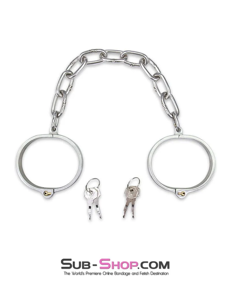 7808M-SIS      Captive Sissy Bondage Slave Chromed Steel Ankle Cuffs, Small / Medium