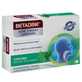 Betadine Sore Throat Lozenges Cooling Menthol & Eucalyptus -24 Capsules