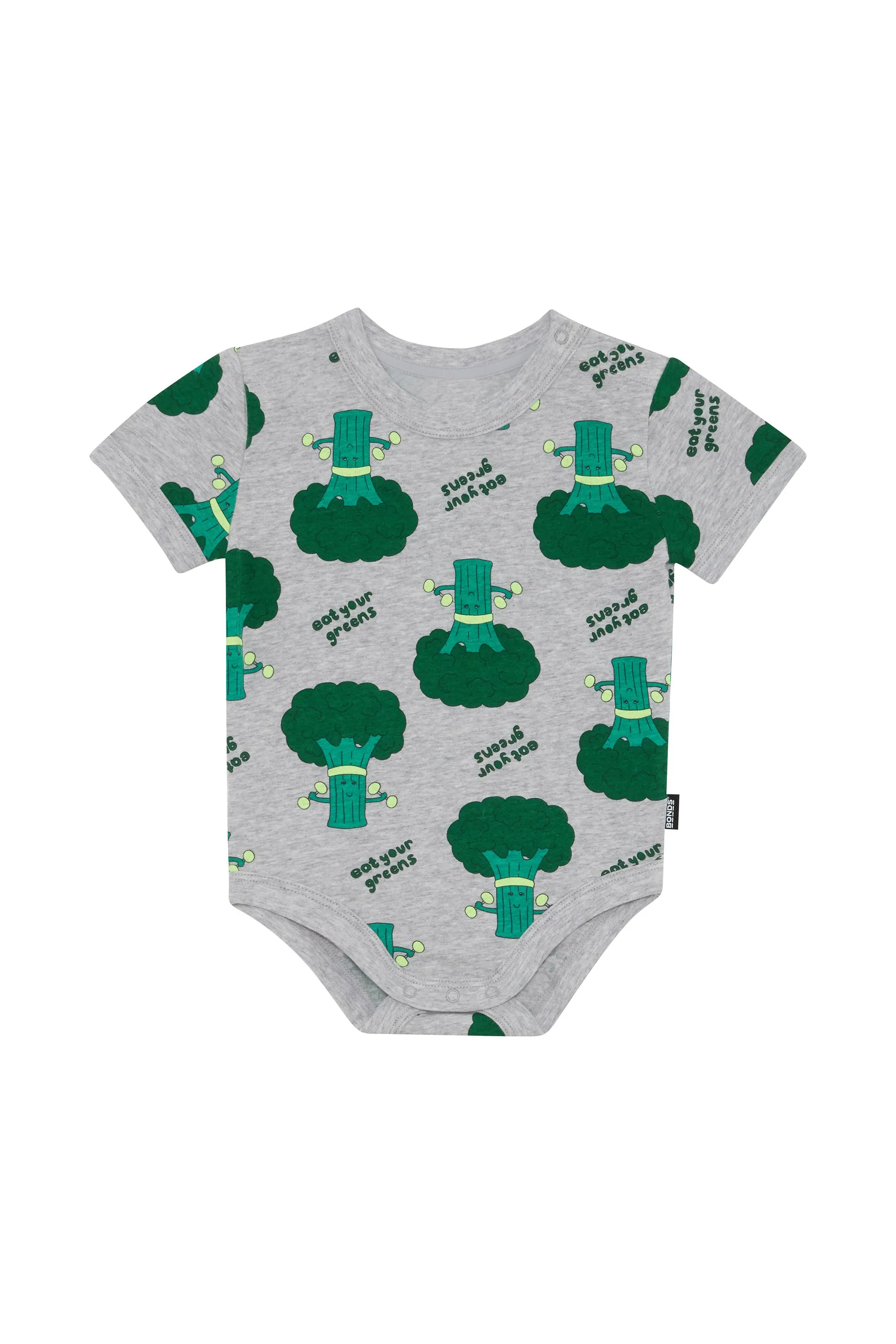 Bonds Roomies Short Sleeve Bodysuit - Eat Your Greens Grey Marle
