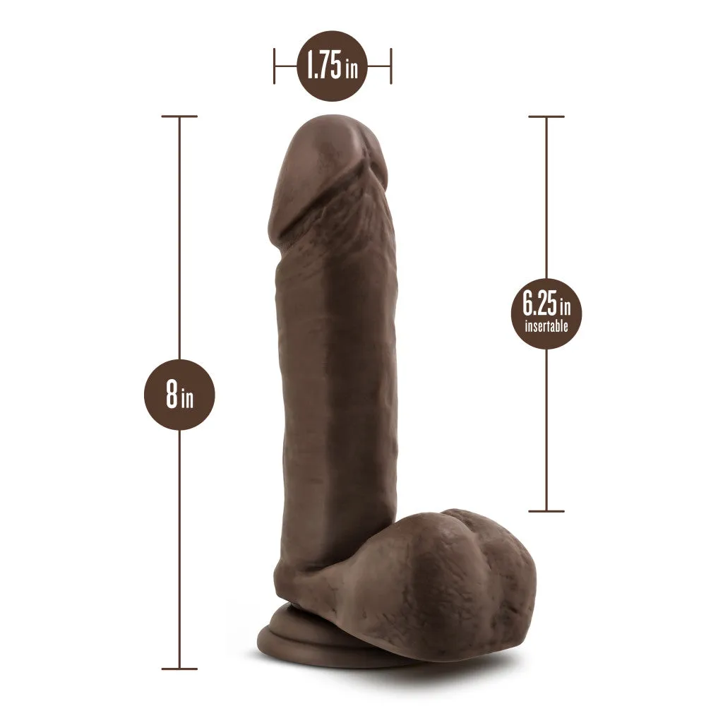 Dr. Skin Plus By Blush® | Realistic Chocolate 8-Inch Long Soft Yet Erect & Posable Dildo With Balls & Suction Cup Base