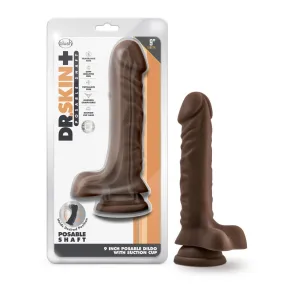 Dr. Skin Plus By Blush® | Realistic Chocolate 9-Inch Long Soft Yet Erect & Posable Dildo With Balls & Suction Cup Base