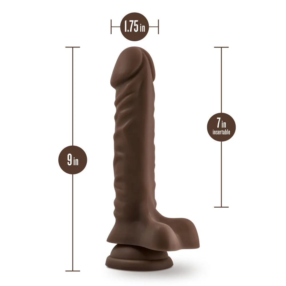 Dr. Skin Plus By Blush® | Realistic Chocolate 9-Inch Long Soft Yet Erect & Posable Dildo With Balls & Suction Cup Base