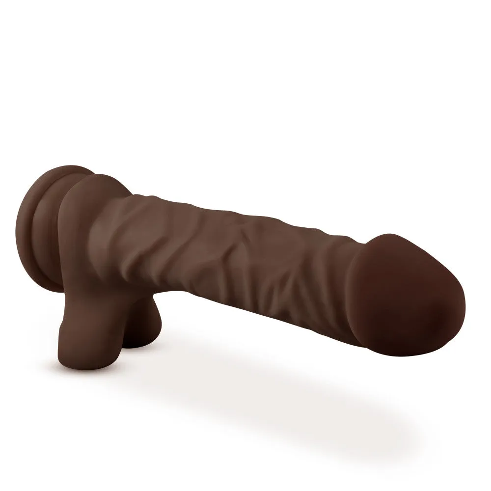 Dr. Skin Plus By Blush® | Realistic Chocolate 9-Inch Long Soft Yet Erect & Posable Dildo With Balls & Suction Cup Base