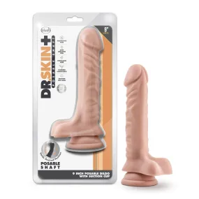 Dr. Skin Plus By Blush® | Realistic Vanilla 9-Inch Long Soft Yet Erect & Posable Dildo With Balls & Suction Cup Base