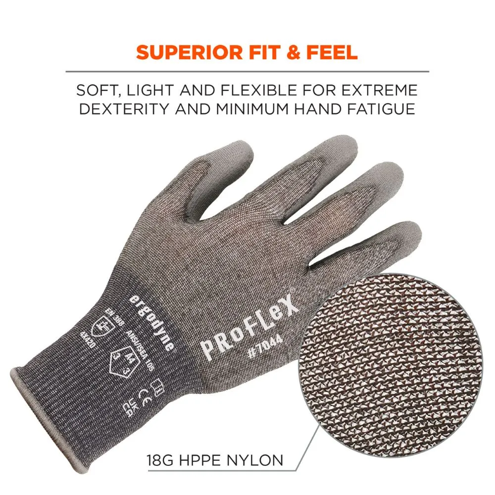 Ergodyne 10484 #7044 12-pair L Gray ANSI A4 PU Coated CR Gloves