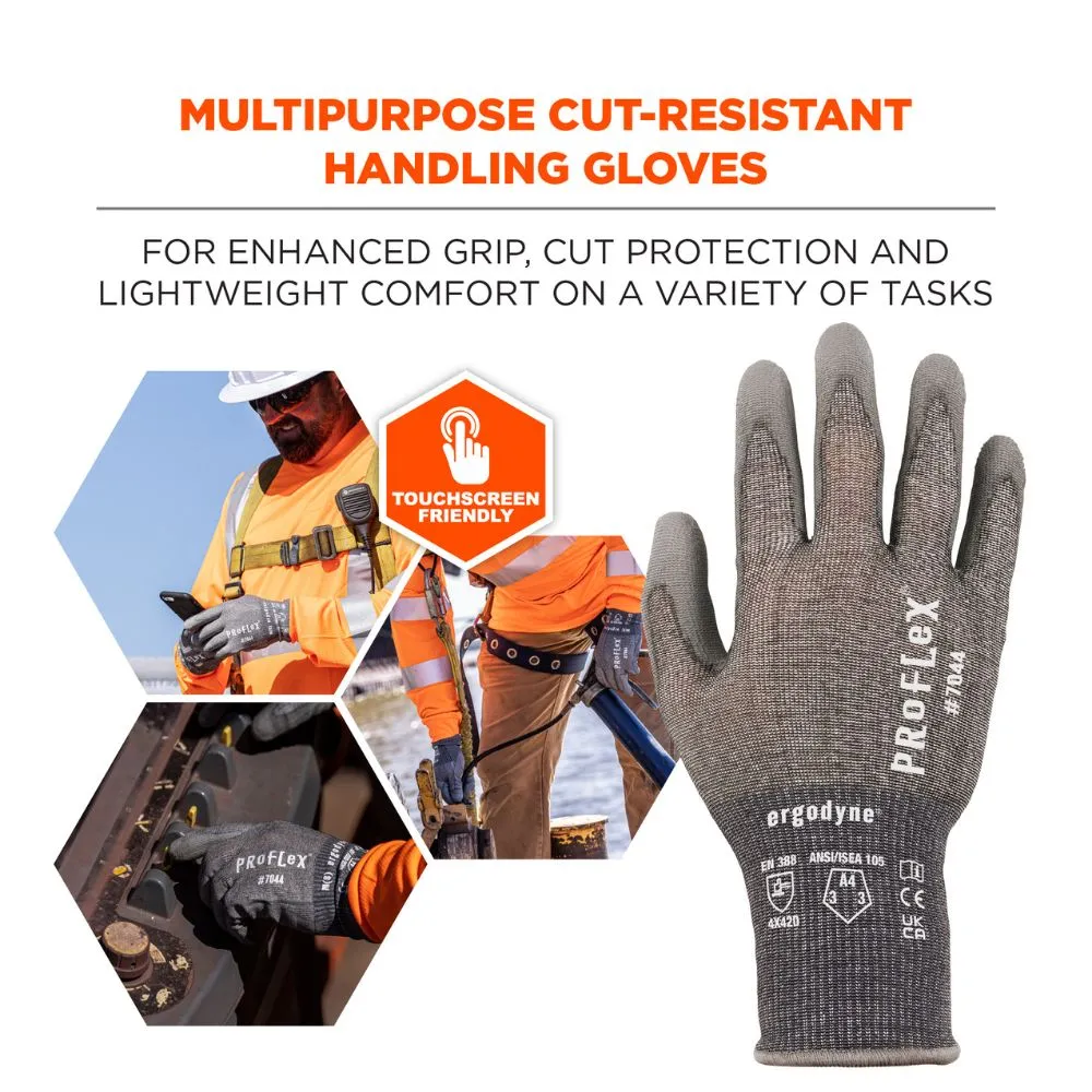 Ergodyne 10484 #7044 12-pair L Gray ANSI A4 PU Coated CR Gloves