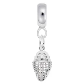 Goalie Mask Charm Dangle Bead In Sterling Silver