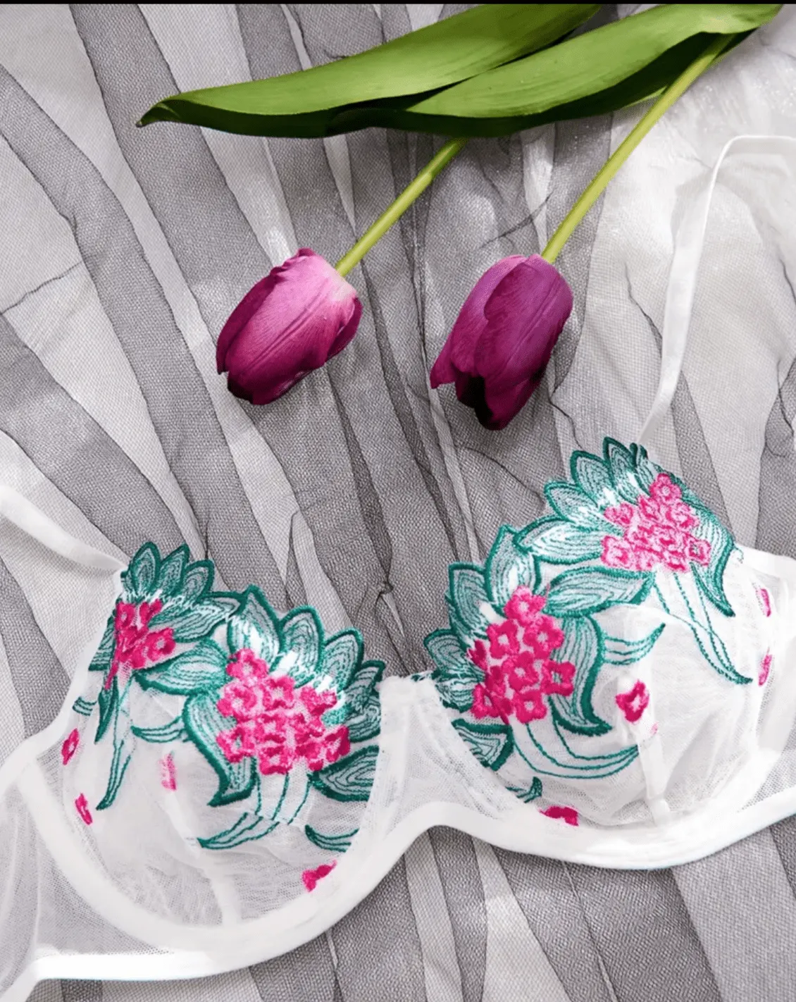 Green Lingerie Set Floral Mesh