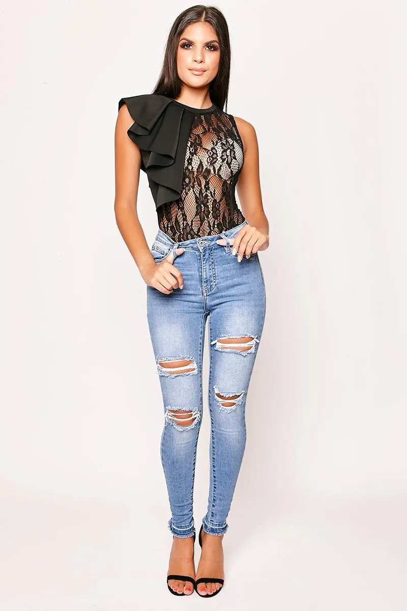 Karri - Black High Neck Lace Bodysuit