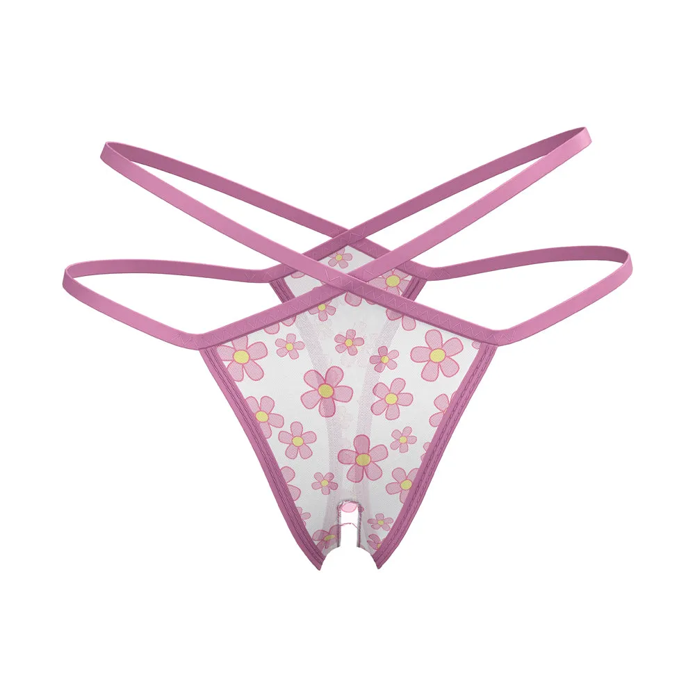 Magic Silk Daisy Split Crotch Thong Daisy Print Queen Size