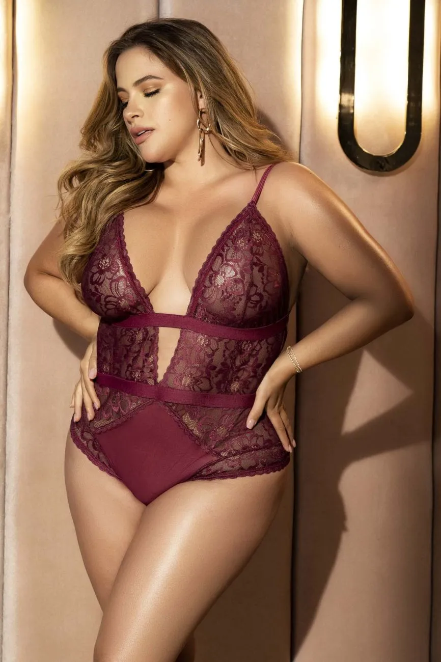Mapale Curvy Size Bodysuit Color Burgundy