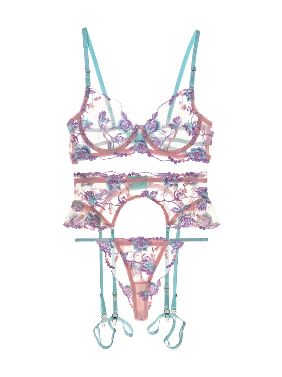 Pastel Petal Mesh Lingerie Set