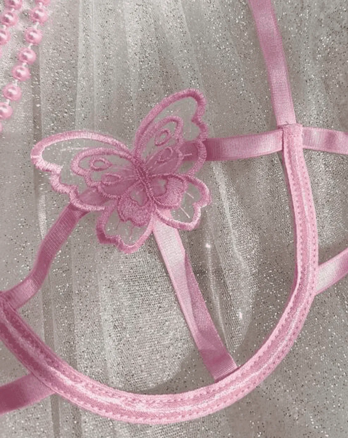 Pink Butterfly Embroidered Lingerie Set