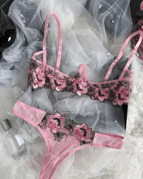 Pink Lingerie Set Open Cup Bralette