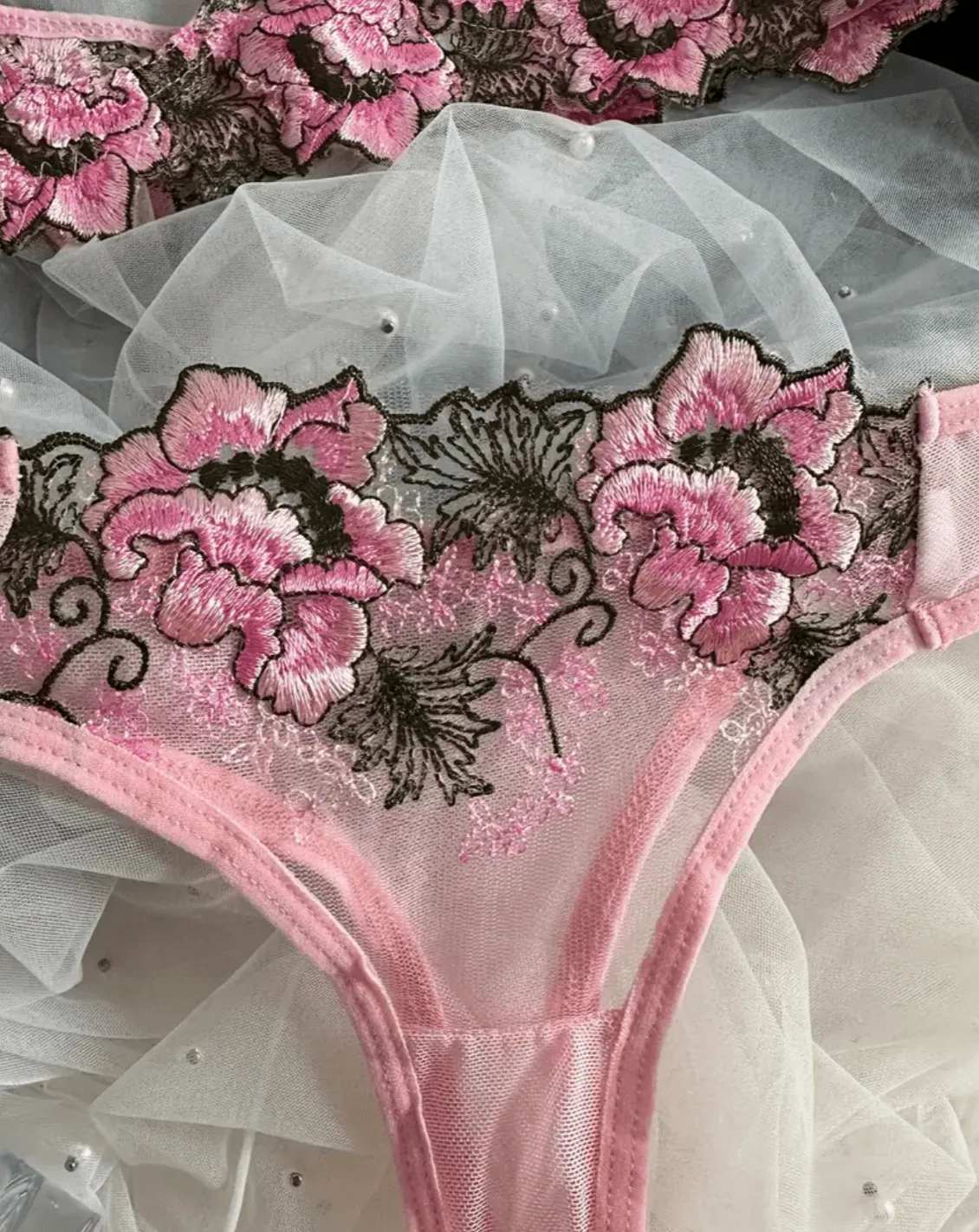 Pink Lingerie Set Open Cup Bralette