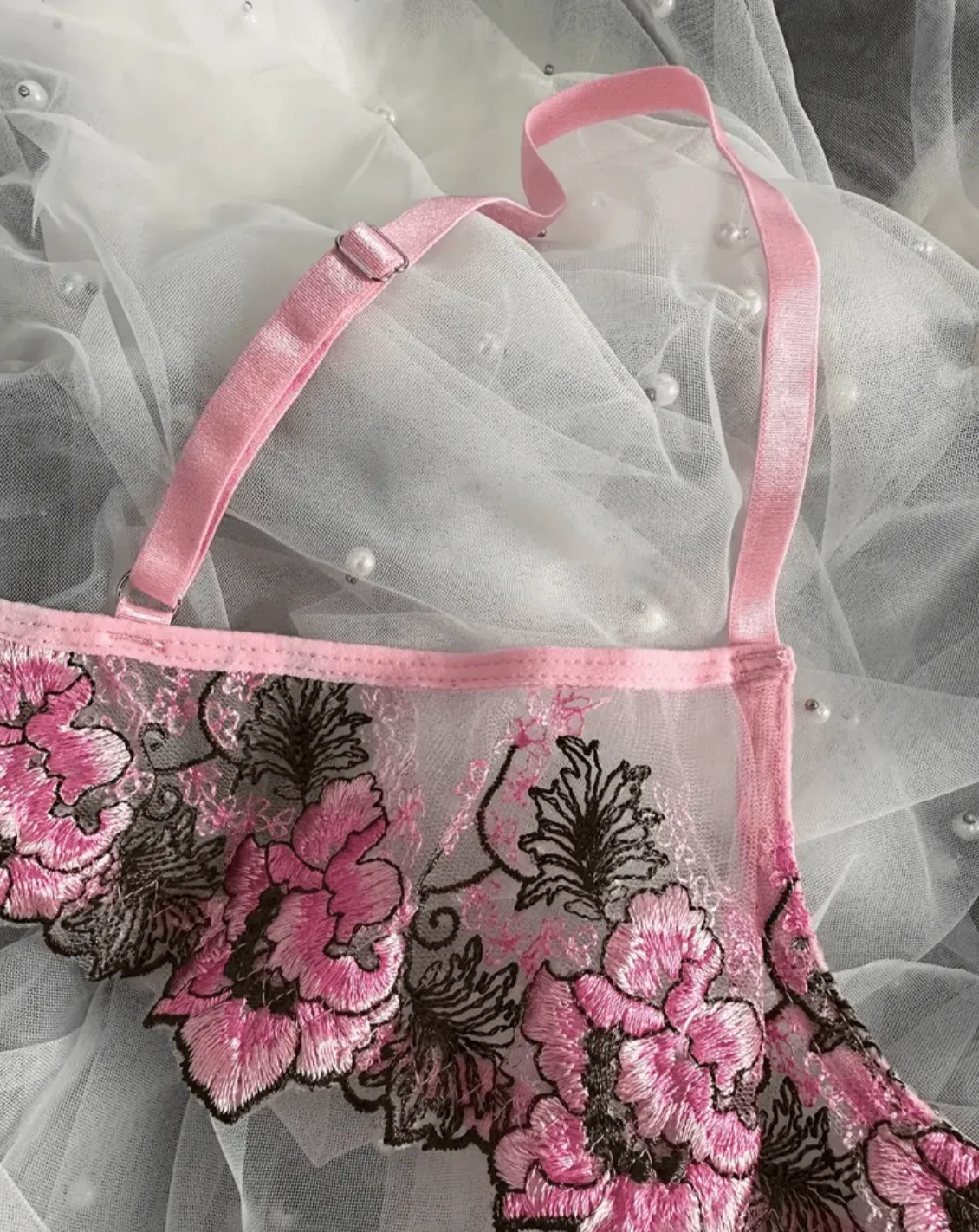 Pink Lingerie Set Open Cup Bralette