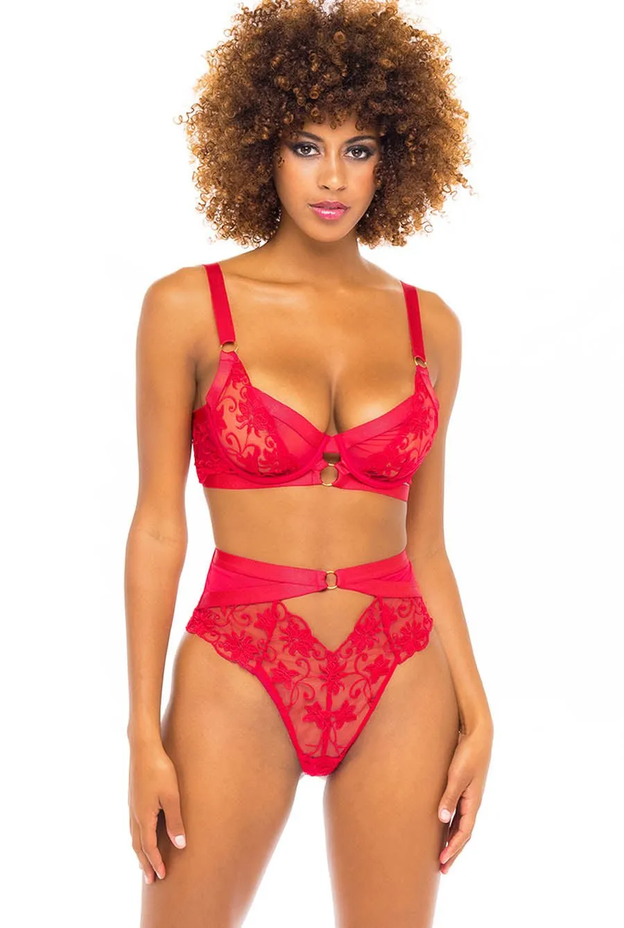 Red Lace 2 Piece Underwire Bra & Gstring Set