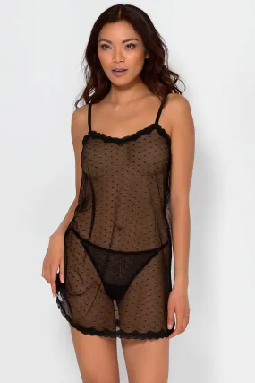 Sheer Lace & Mesh Chemise Lingerie | Black Dot Mesh