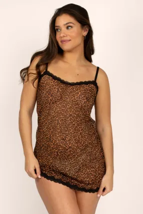 Sheer Lace & Mesh Chemise Lingerie | Classic Leopard