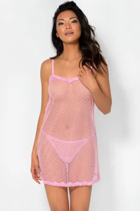 Sheer Lace & Mesh Chemise Lingerie | Orchid Dot Mesh