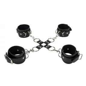 Shots Black Leather Hand and Leg Cuffs with Adjustable Buckles