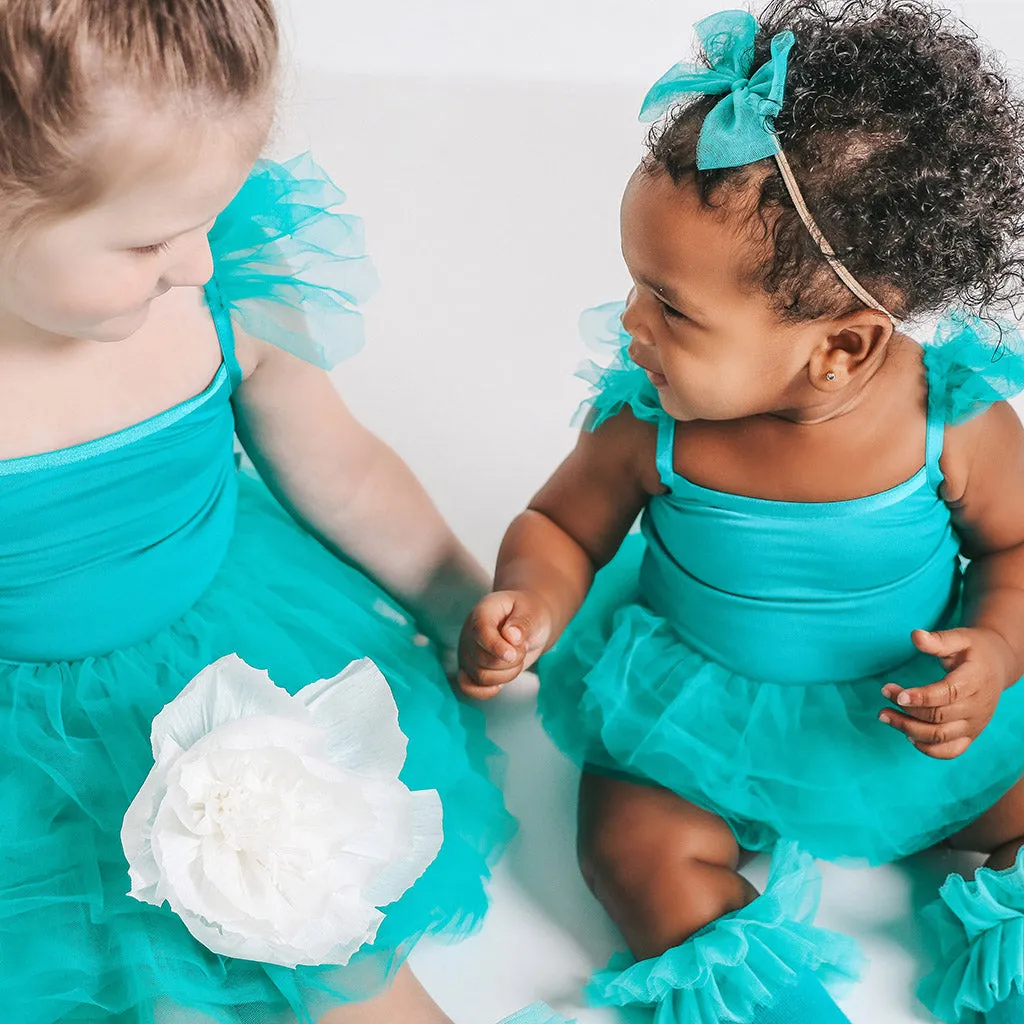 Signature Teal Tulle Smocked Bodysuit Dress