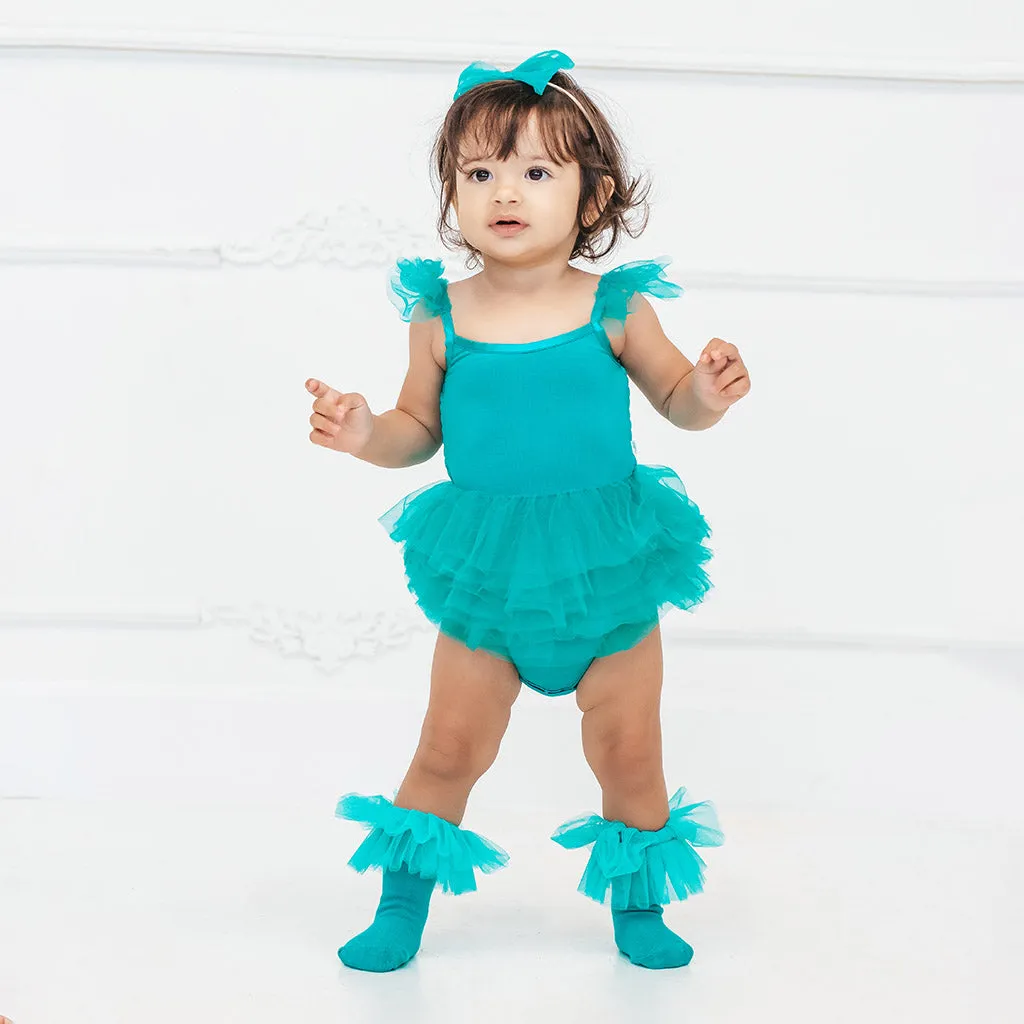 Signature Teal Tulle Smocked Bodysuit Dress