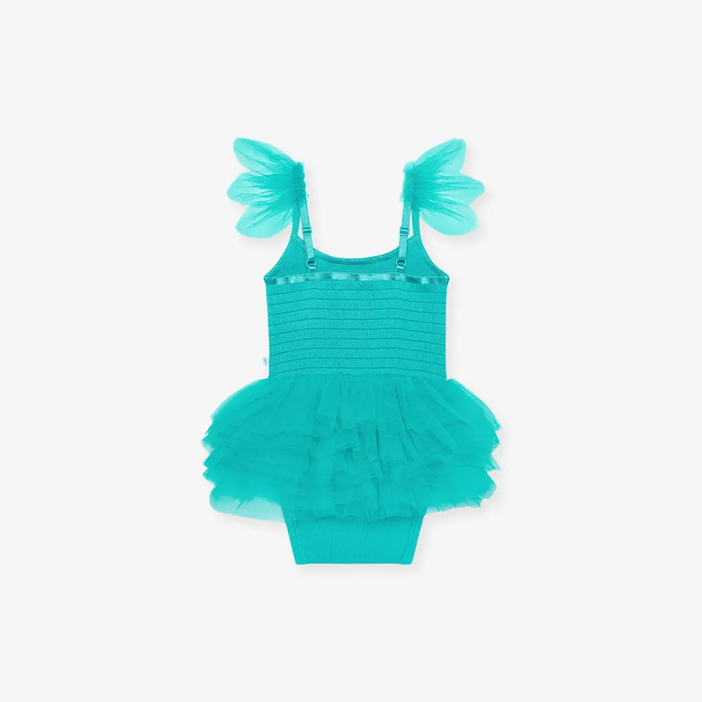 Signature Teal Tulle Smocked Bodysuit Dress