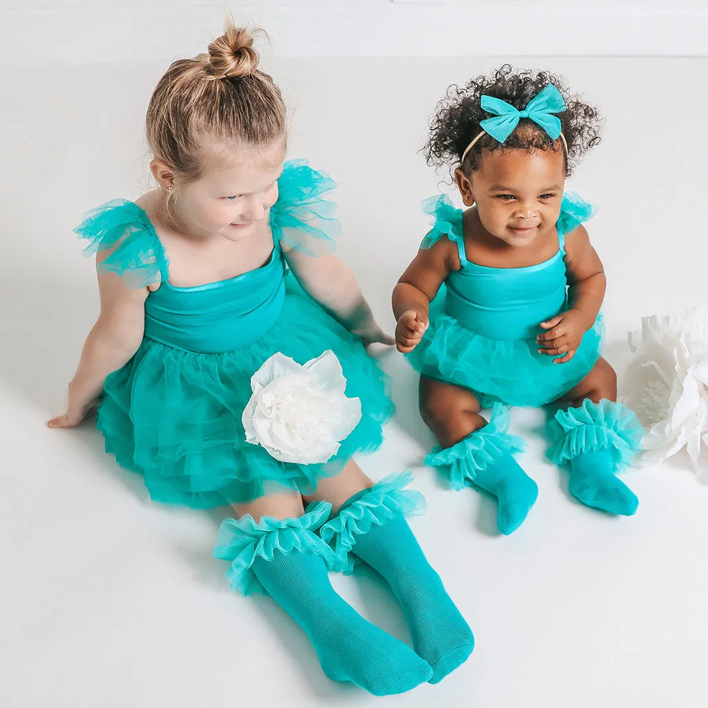 Signature Teal Tulle Smocked Bodysuit Dress