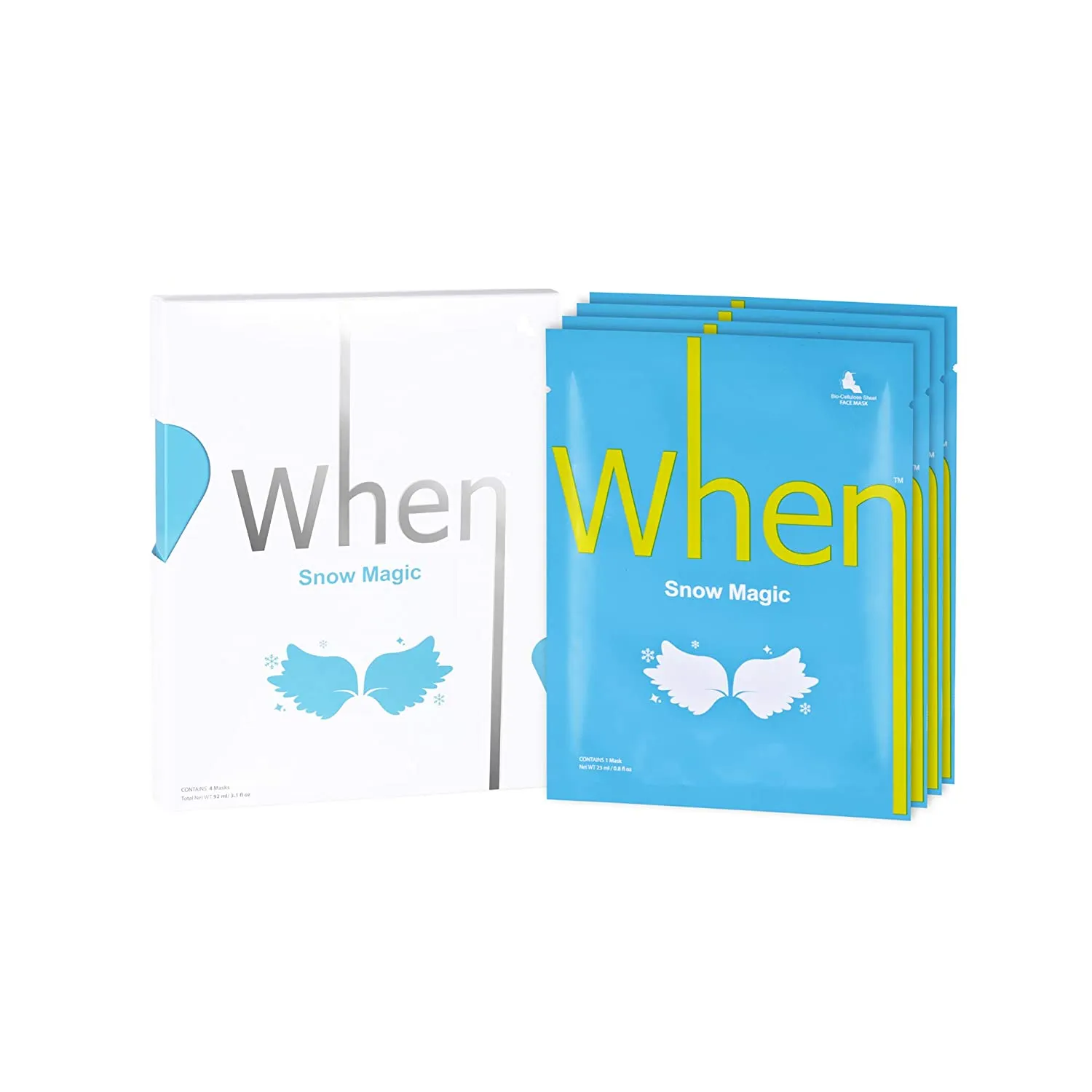 WHEN Snow Magic Sheet Mask (Box of 4) Skincare Face Mask Sheet for Radiant Skin Box of 4