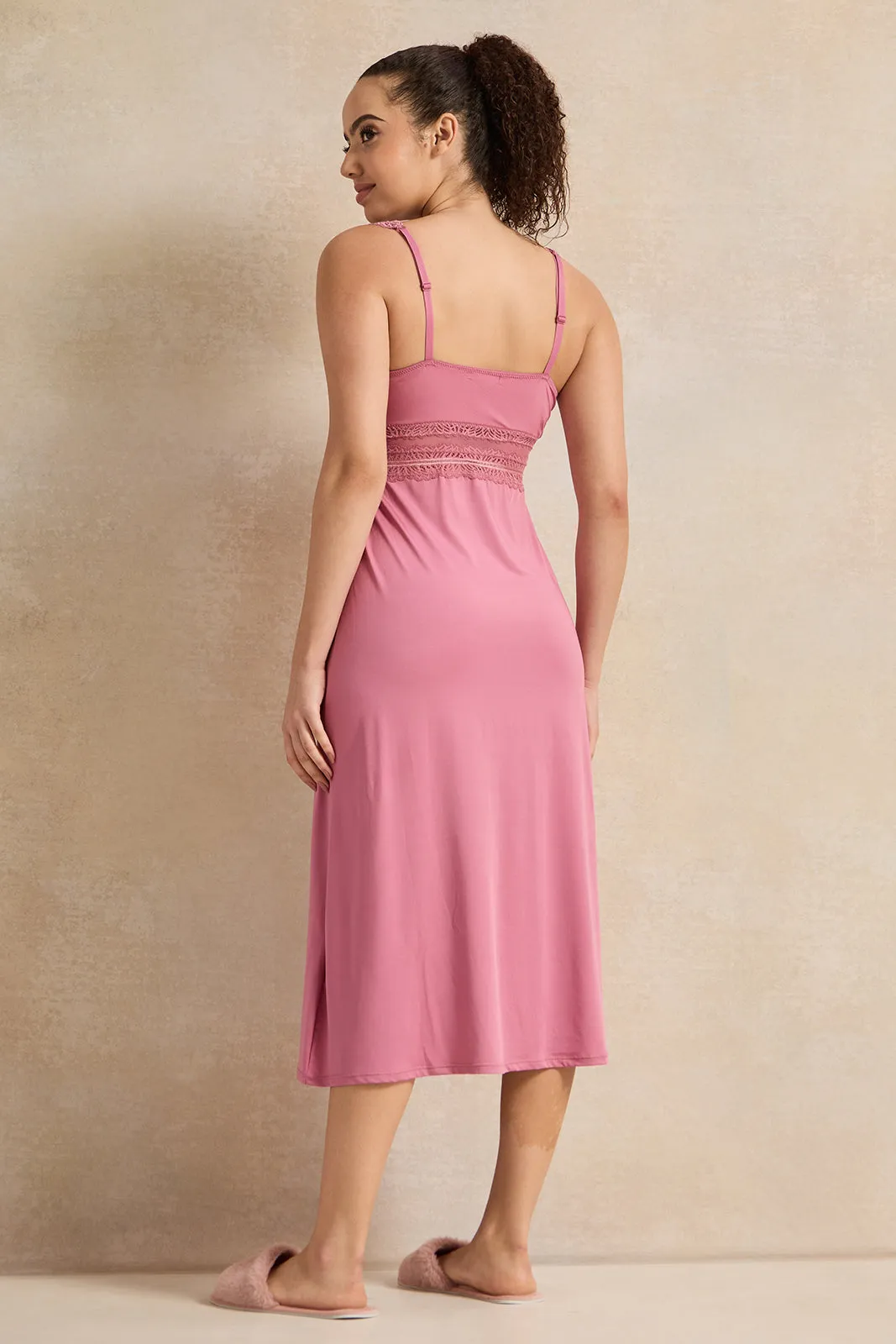 Women Pink Padded Long Chemise
