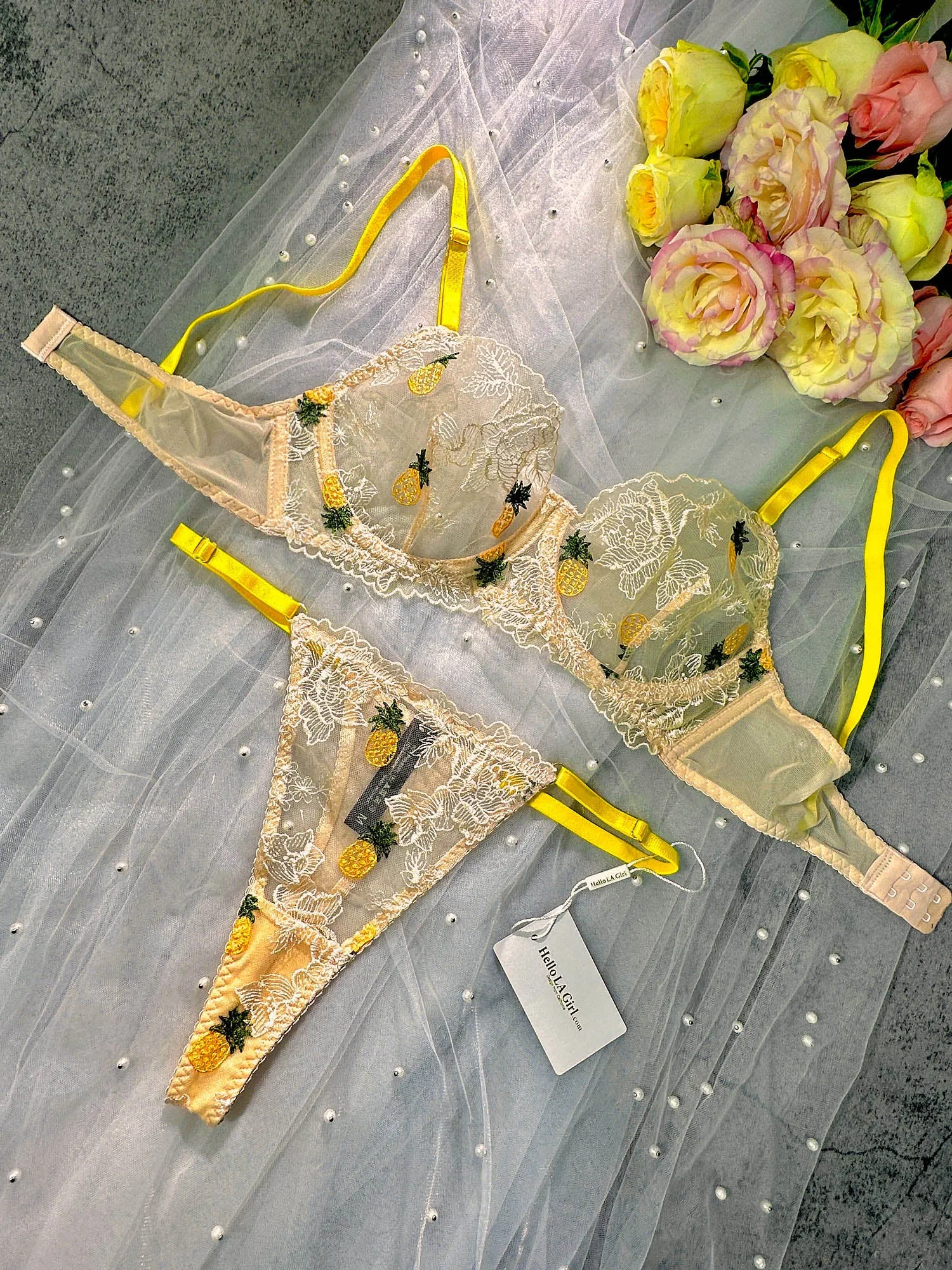 Yellow Pineapple Lingerie Set
